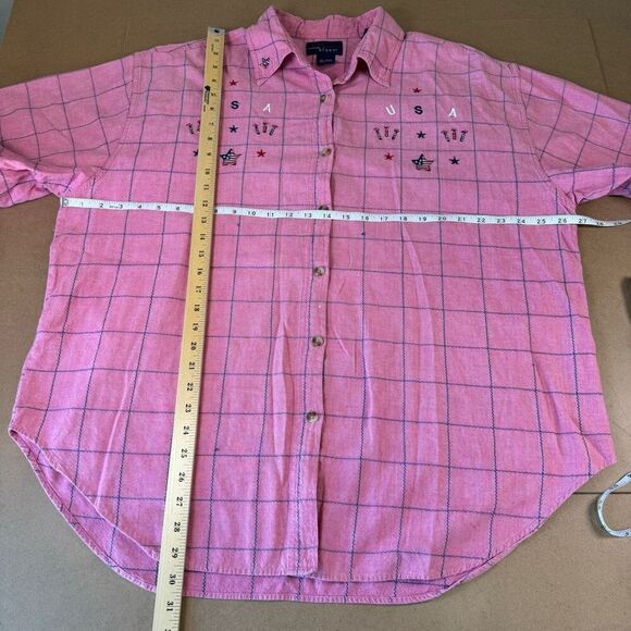 Vtg CST Blues Women’s 22 USA Fireworks Embroidered Short Sleeve Button Down - Picture 7 of 8